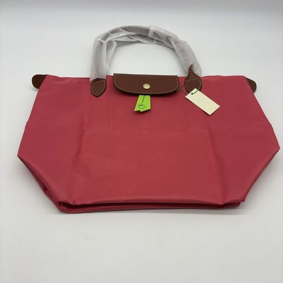 Longchamp Handbags - Longchamp Le Pliage Original M Tote in Strawberry with Brown Trim